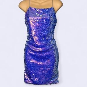 Stunning Iridescent Lavender& Pink Sequin Strappy Mini Dress
